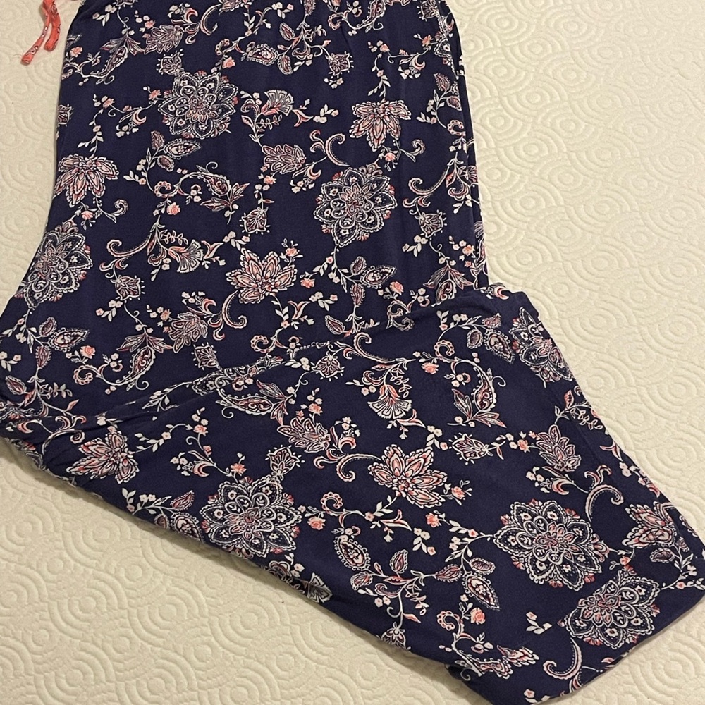 Croft & Barrow Cropped Navy/Pink Floral Pajama/Lounge Pants (3X)